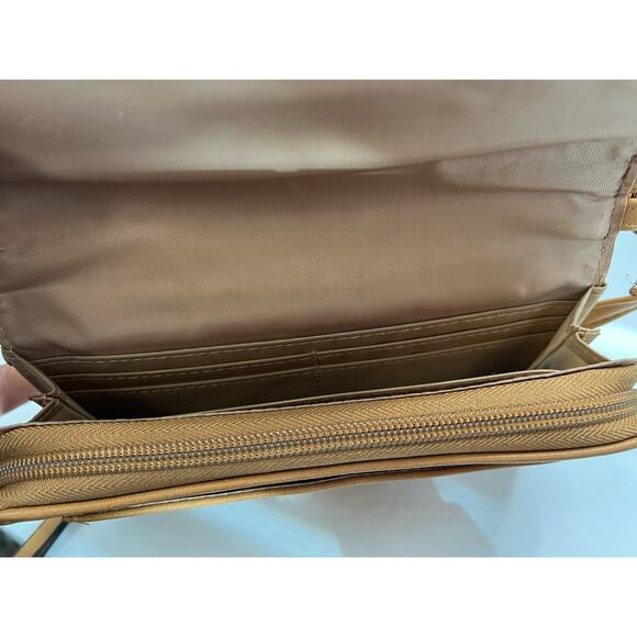 Max Studio Vegan Brown Crossover Handbag Clutch Wallet with Gold Beaded Edge - Picture 6 of 11